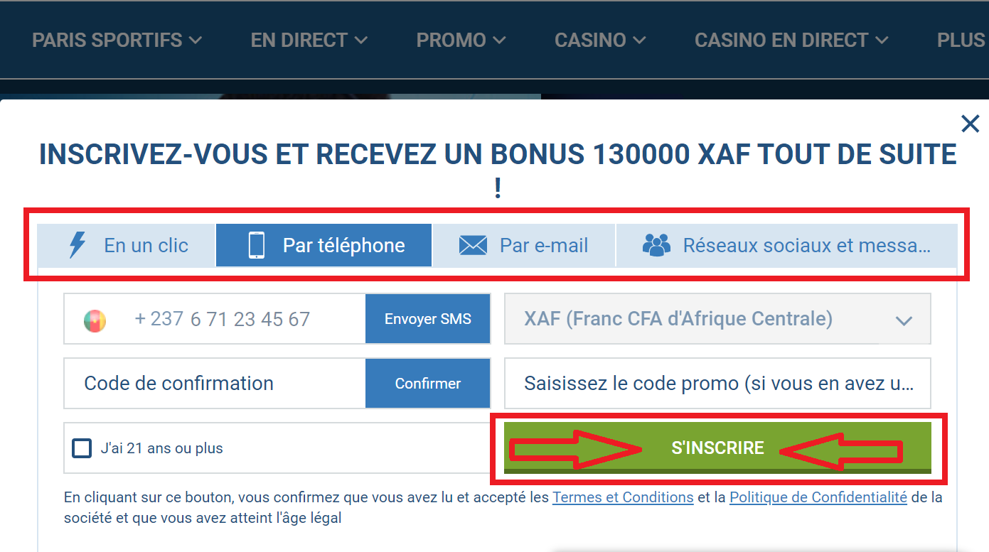 1xBet APK inscription gratuite avec le numéro de téléphone