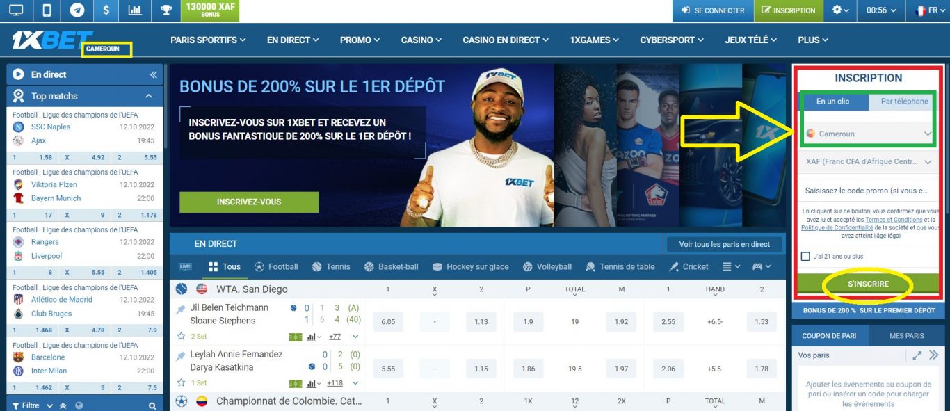 1xBet login Cameroun